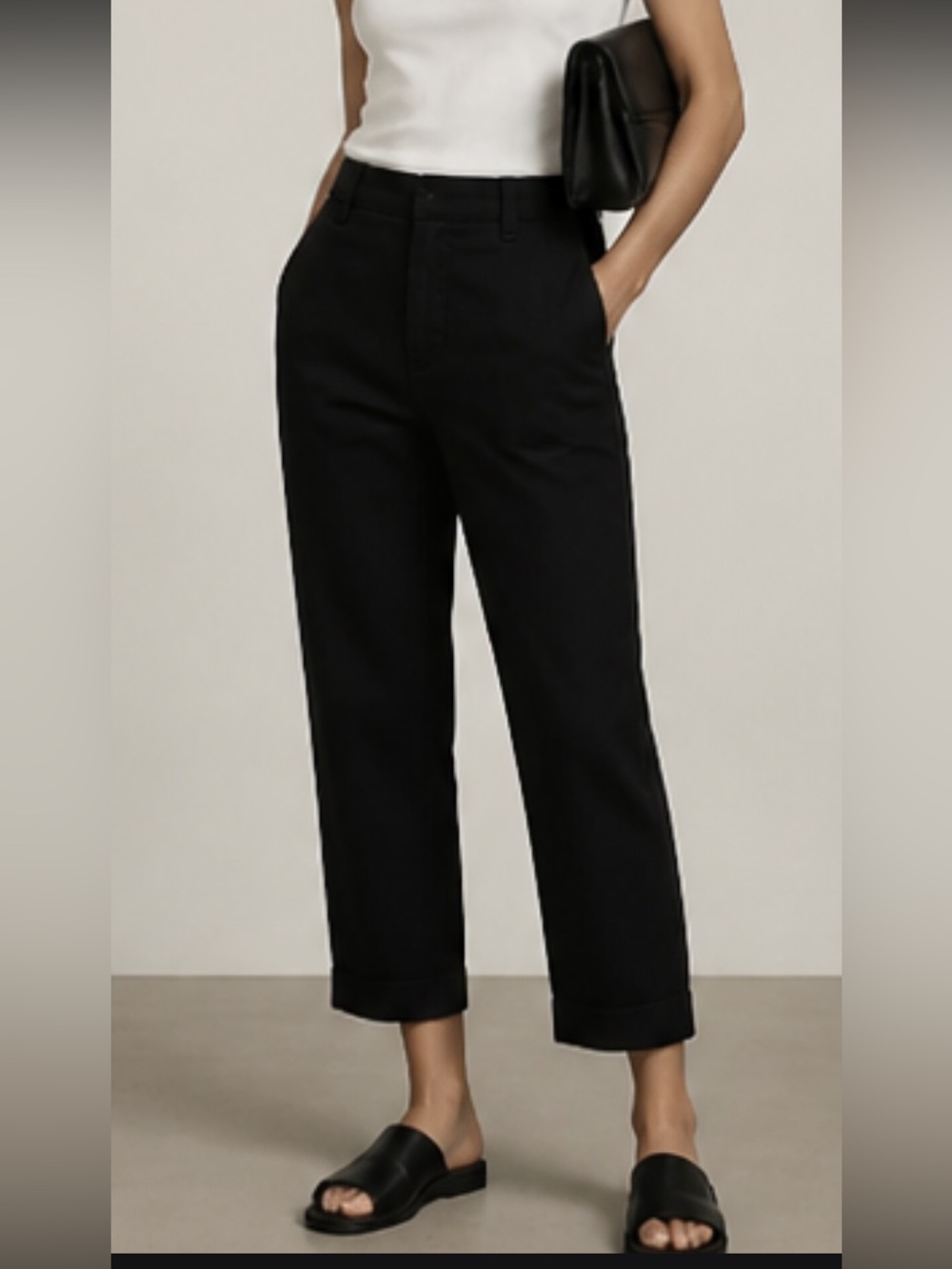 Current/Elliott Confidant Black Crop Trousers | High Rise Utility Chinos NWT 28